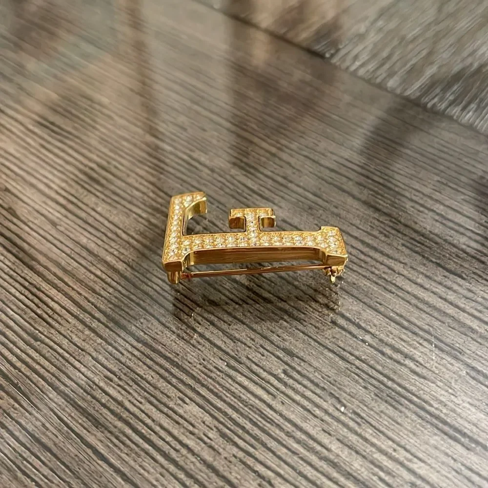 Anne Klein Gold-tone Rhinestone “F” Inital Pin - Picture 4 of 15